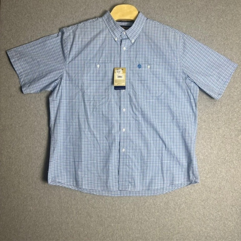 NWT Men's Wrangler George‎ Strait Collection Blue Plaid Relaxed Fit Shirt XXL